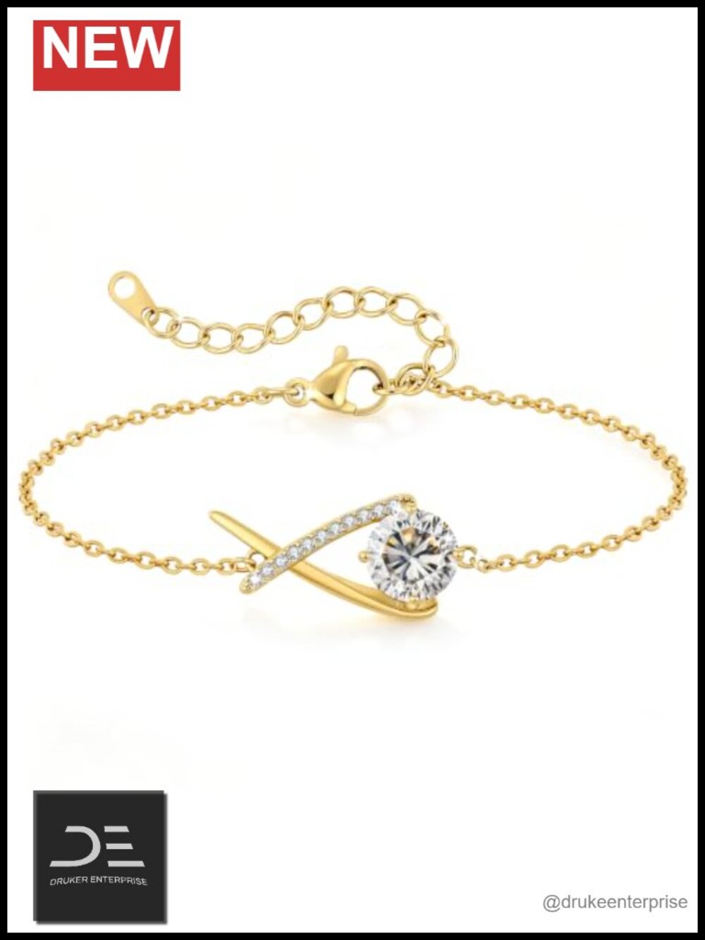 Moissanite Infinity Bracelet 14K Gold Plated Birthday Gift
